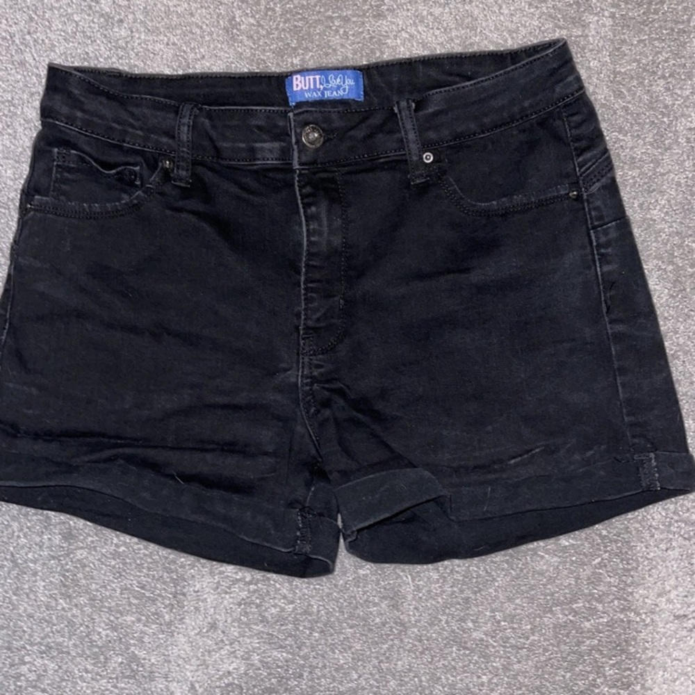Butt I Love You Wax Jean Denim Shorts Booty Lifting Black Sz Large